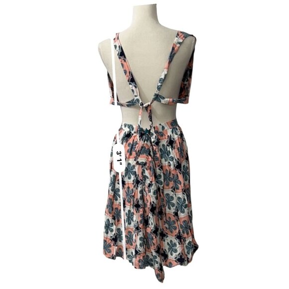 Agua Bendita Floral-Print Mini Dress With Tie-Back & Waist Detail Size 1X - Picture 6 of 7